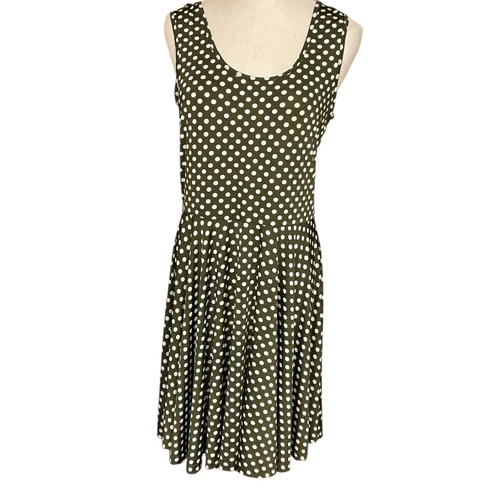 Papillon Sleeveless Polka Dot Scoop Neck Cut Out Mini Dress‎ Green/Brown Size L